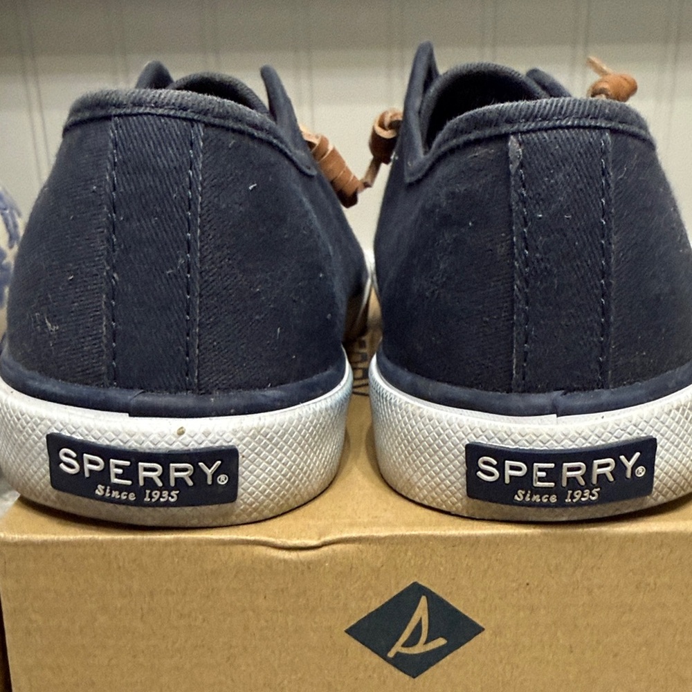 Sperry Women's Navy Sneakers with Tan Laces - Picture 5 of 5